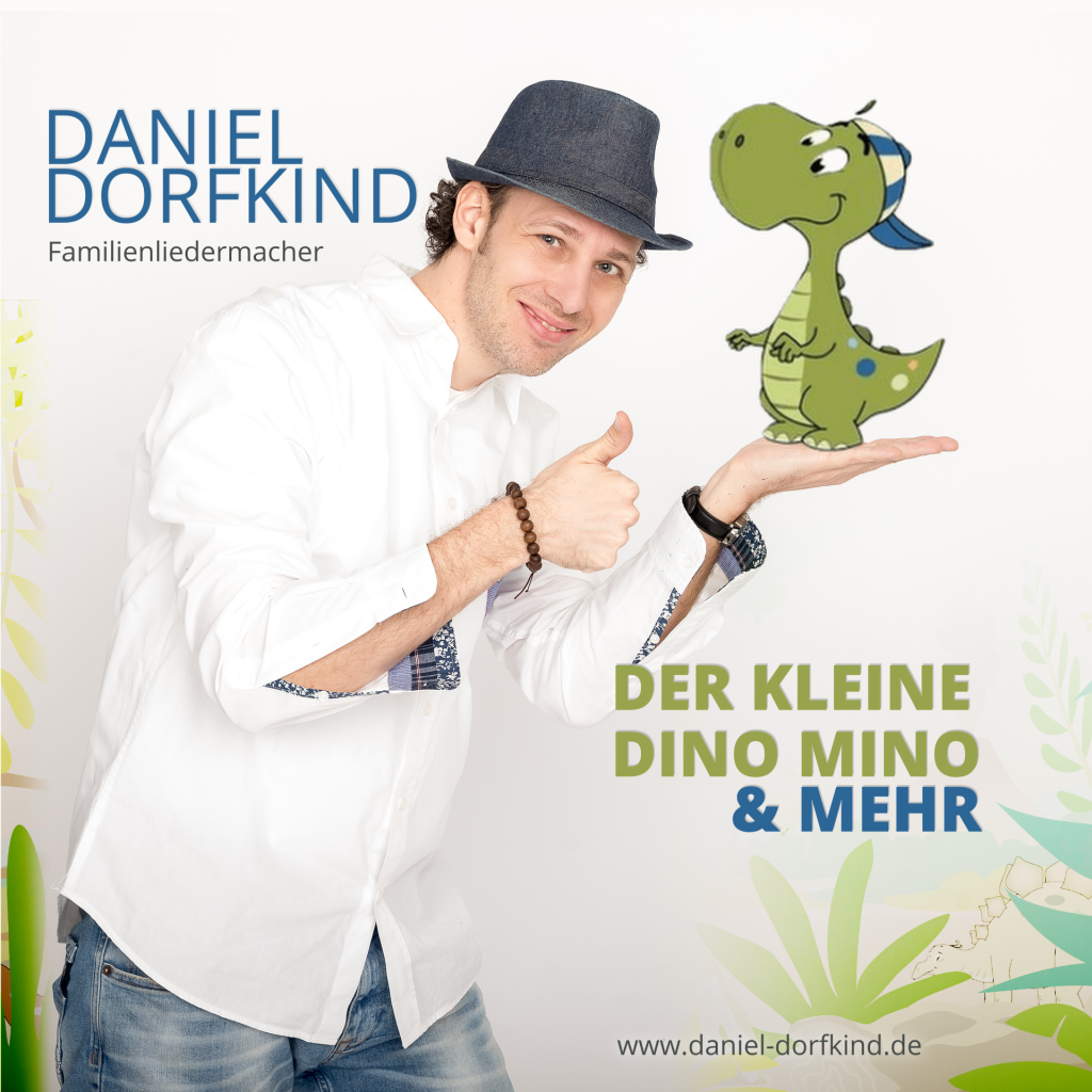 Kinderliedermacher Daniel Dorfkind mit dem kleinen Dino Mino