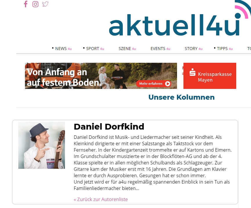 Mehr über den Artikel erfahren Daniel Dorfkind Kinderlieder Kolumne ab 2021